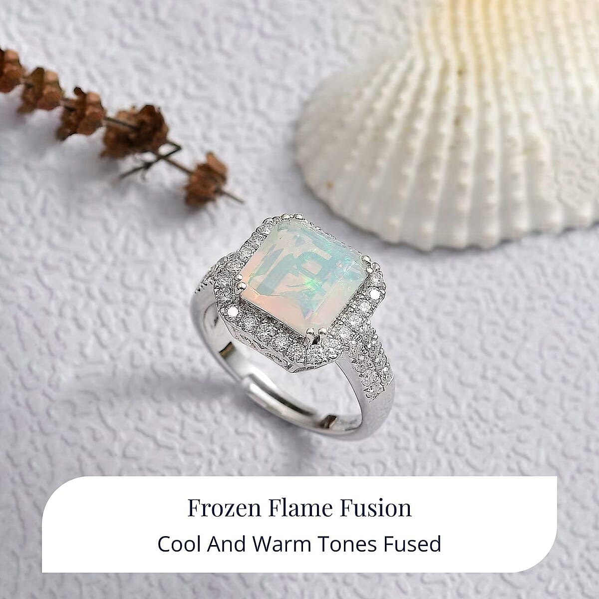 D'Joy AAA Ethiopian Welo Opal and Moissanite 3.80 ctw Frozen Flame Ring in Rhodium Over Sterling Silver (Size 6.0) image number 2
