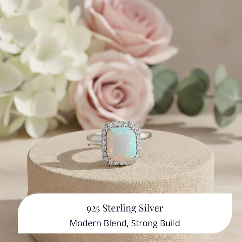 D'Joy AAA Ethiopian Welo Opal and Moissanite 3.80 ctw Frozen Flame Ring in Rhodium Over Sterling Silver (Size 6.0)