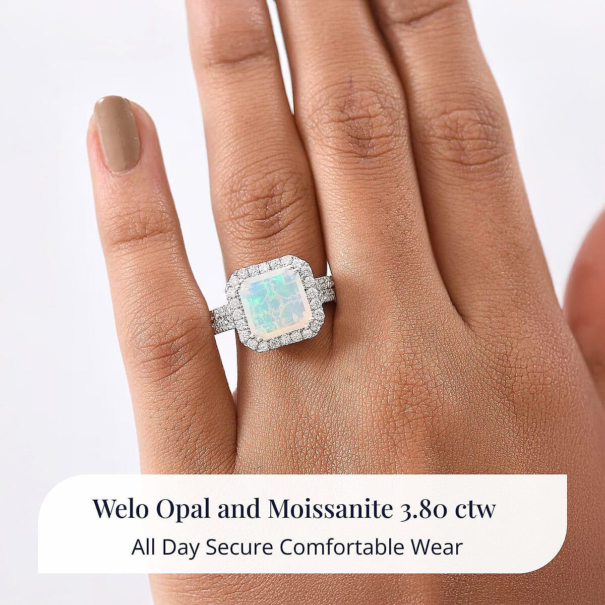 D'Joy AAA Ethiopian Welo Opal and Moissanite 3.80 ctw Frozen Flame Ring in Rhodium Over Sterling Silver (Size 8.0) image number 1