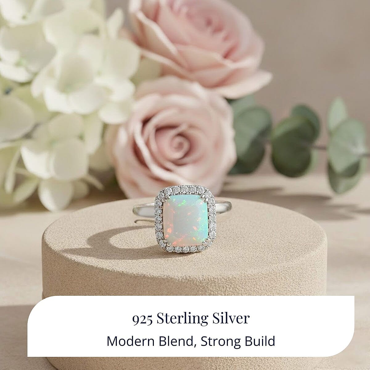 D'Joy AAA Ethiopian Welo Opal and Moissanite 3.80 ctw Frozen Flame Ring in Rhodium Over Sterling Silver (Size 8.0) image number 4