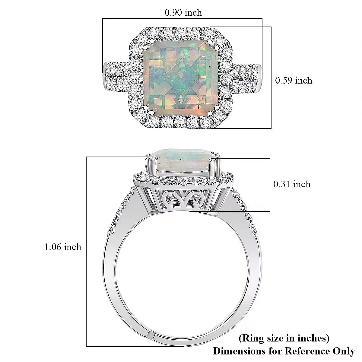 D'Joy AAA Ethiopian Welo Opal and Moissanite 3.80 ctw Frozen Flame Ring in Rhodium Over Sterling Silver (Size 9.0) image number 6