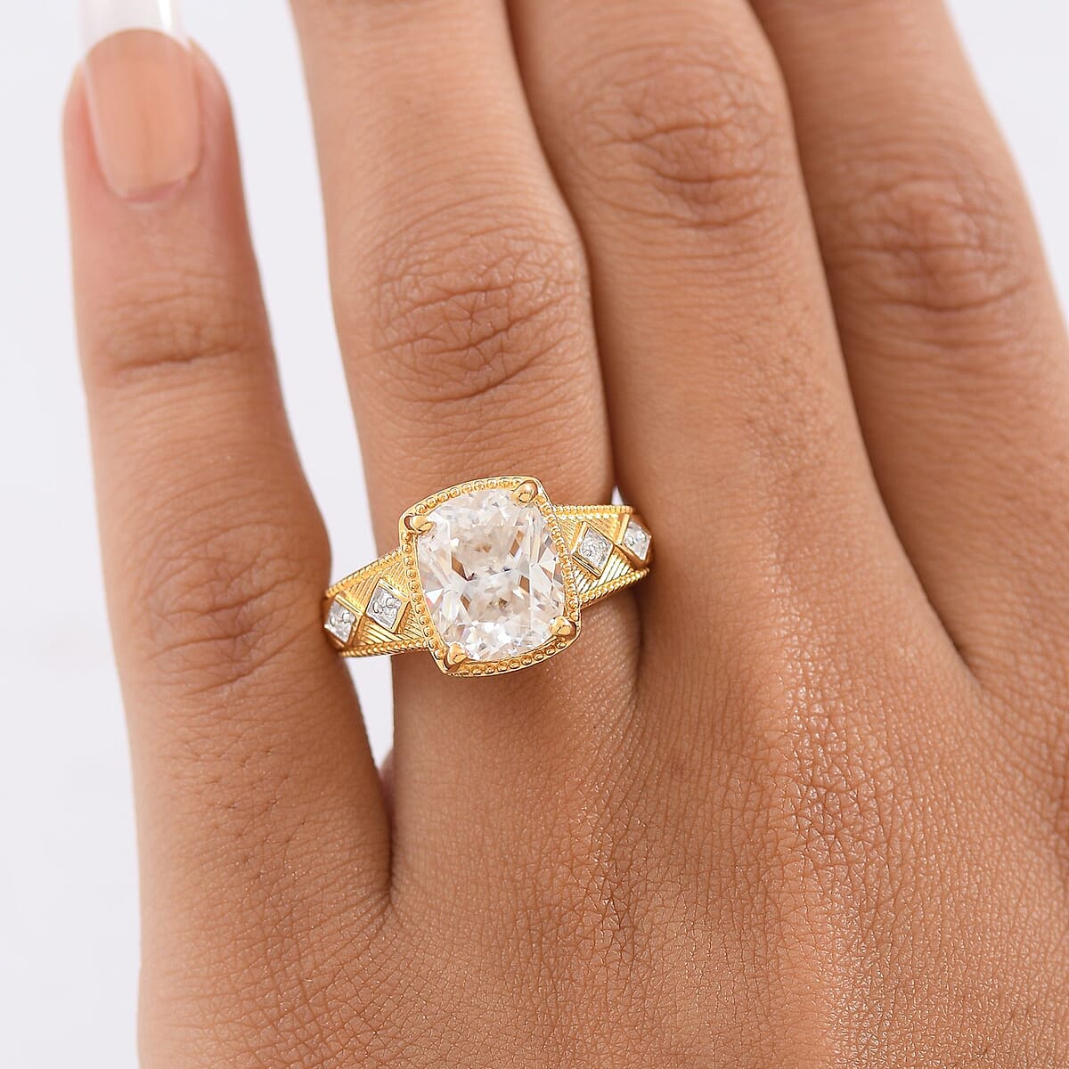 D'Joy Moissanite 4.00 ctw Ring in 18K Vermeil Yellow Gold Over Sterling Silver (Size 7.0) image number 1