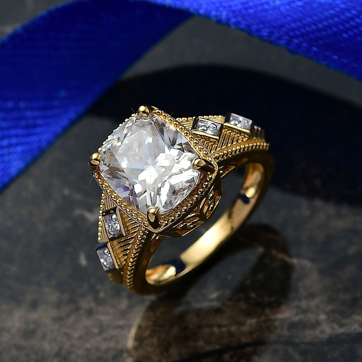 D'Joy Moissanite 4.00 ctw Ring in 18K Vermeil Yellow Gold Over Sterling Silver (Size 8.0) image number 1