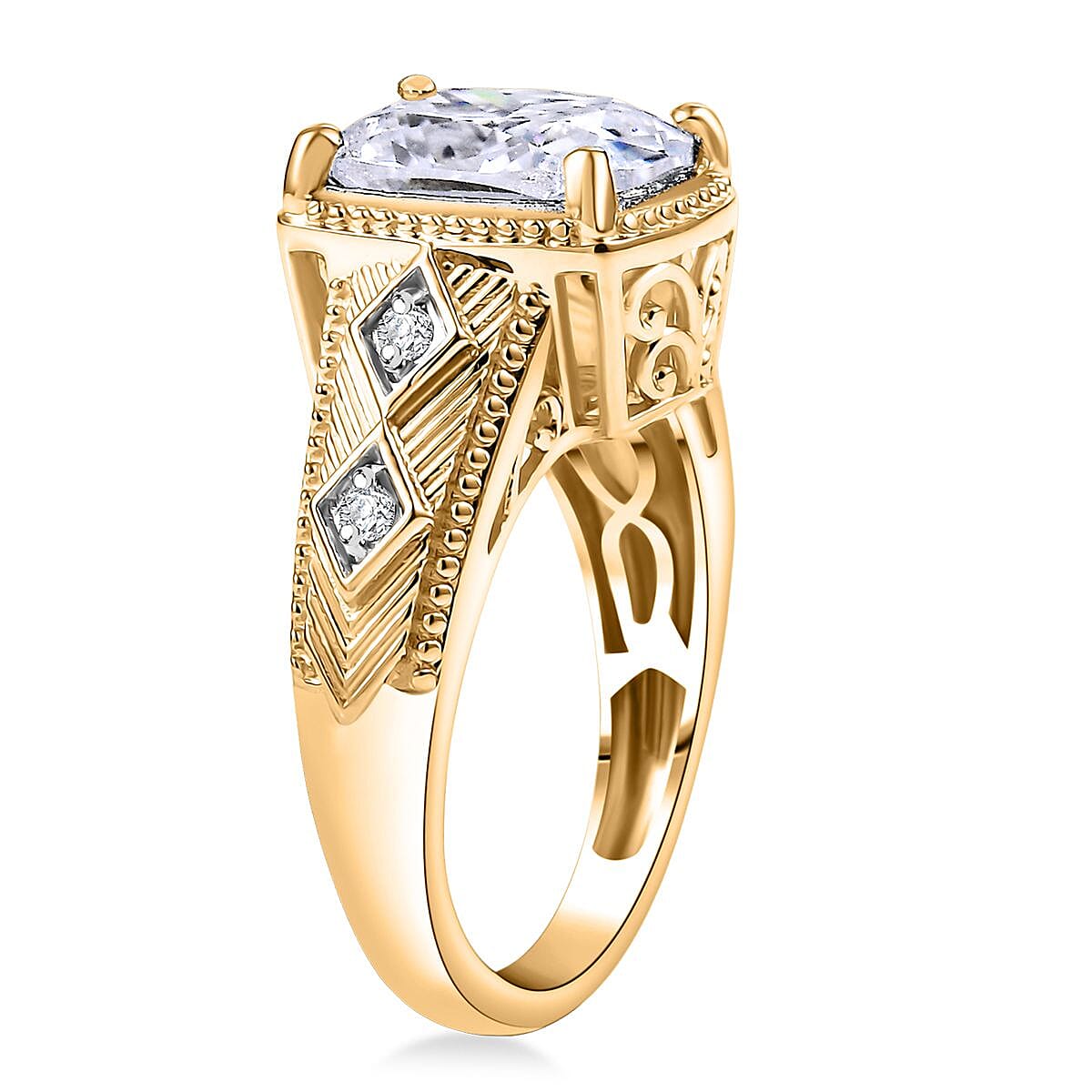 D'Joy Moissanite 4.00 ctw Ring in 18K Vermeil Yellow Gold Over Sterling Silver (Size 8.0) image number 3