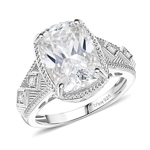 D'Joy Moissanite Solitaire Ring in Rhodium Over Sterling Silver (Size 5.0) 3.90 ctw