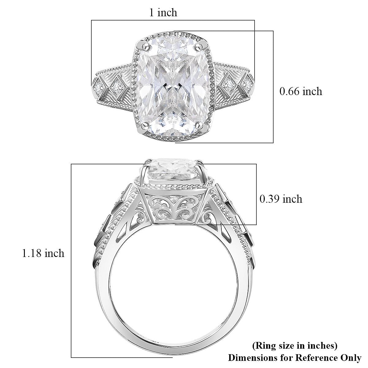 D'Joy Moissanite (Cush 11x9mm) Ring in Rhodium Over Sterling Silver (Size 6.0) 3.90 ctw image number 5