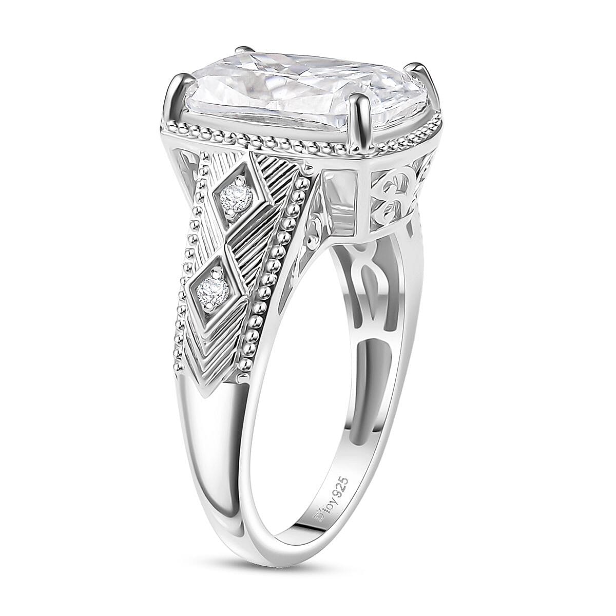 D'Joy Moissanite (Cush 11x9mm) Ring in Rhodium Over Sterling Silver (Size 7.0) 3.90 ctw image number 2