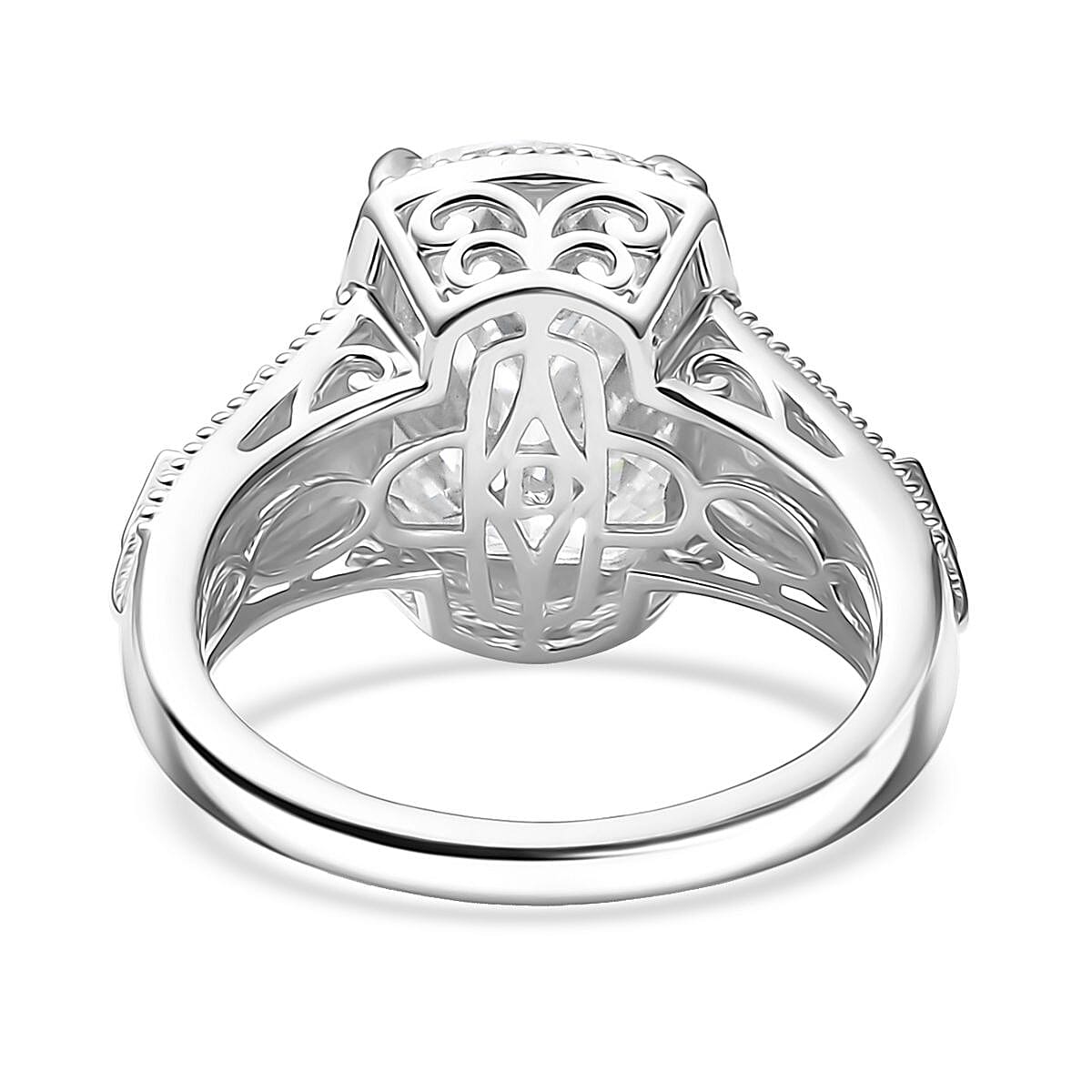D'Joy Moissanite (Cush 11x9mm) Ring in Rhodium Over Sterling Silver (Size 7.0) 3.90 ctw image number 3