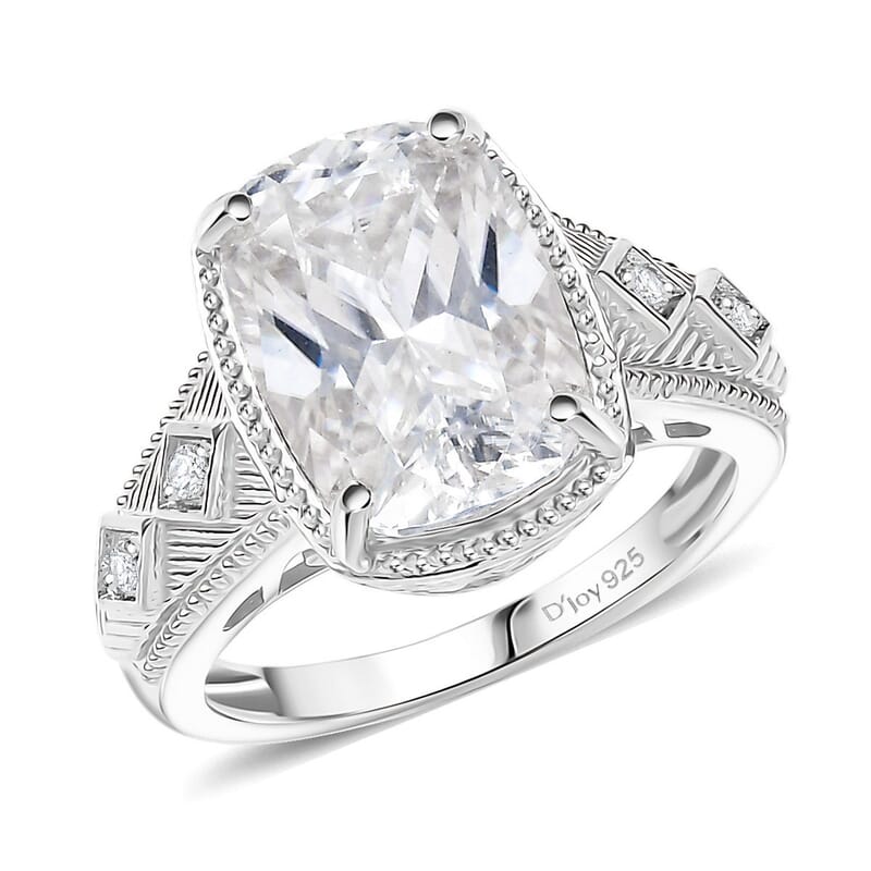 D'Joy Moissanite 3.90 ctw Ring in Rhodium Over Sterling Silver (Size 9.0)
