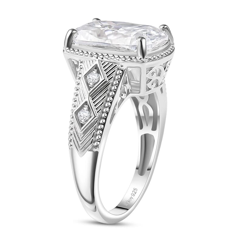 D'Joy Moissanite 3.90 ctw Ring in Rhodium Over Sterling Silver (Size 9.0)