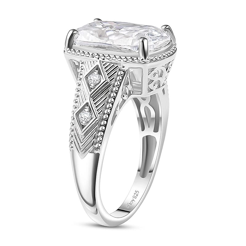 D'Joy Moissanite 3.90 ctw Ring in Rhodium Over Sterling Silver (Size 9.0)