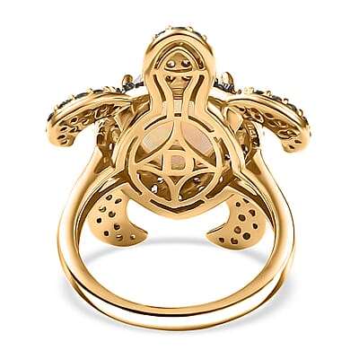 D'Joy Premium Ethiopian Welo Opal and Multi Gemstone 4.60 ctw Turtle Ring in 18K Vermeil Yellow Gold Over Sterling Silver (Size 6.0)
