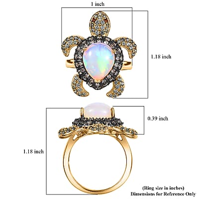 D'Joy Premium Ethiopian Welo Opal and Multi Gemstone 4.60 ctw Turtle Ring in 18K Vermeil Yellow Gold Over Sterling Silver (Size 6.0)