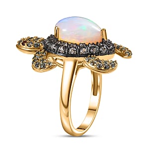 D'Joy Premium Ethiopian Welo Opal and Multi Gemstone 4.60 ctw Turtle Ring in 18K Vermeil Yellow Gold Over Sterling Silver (Size 7.0)