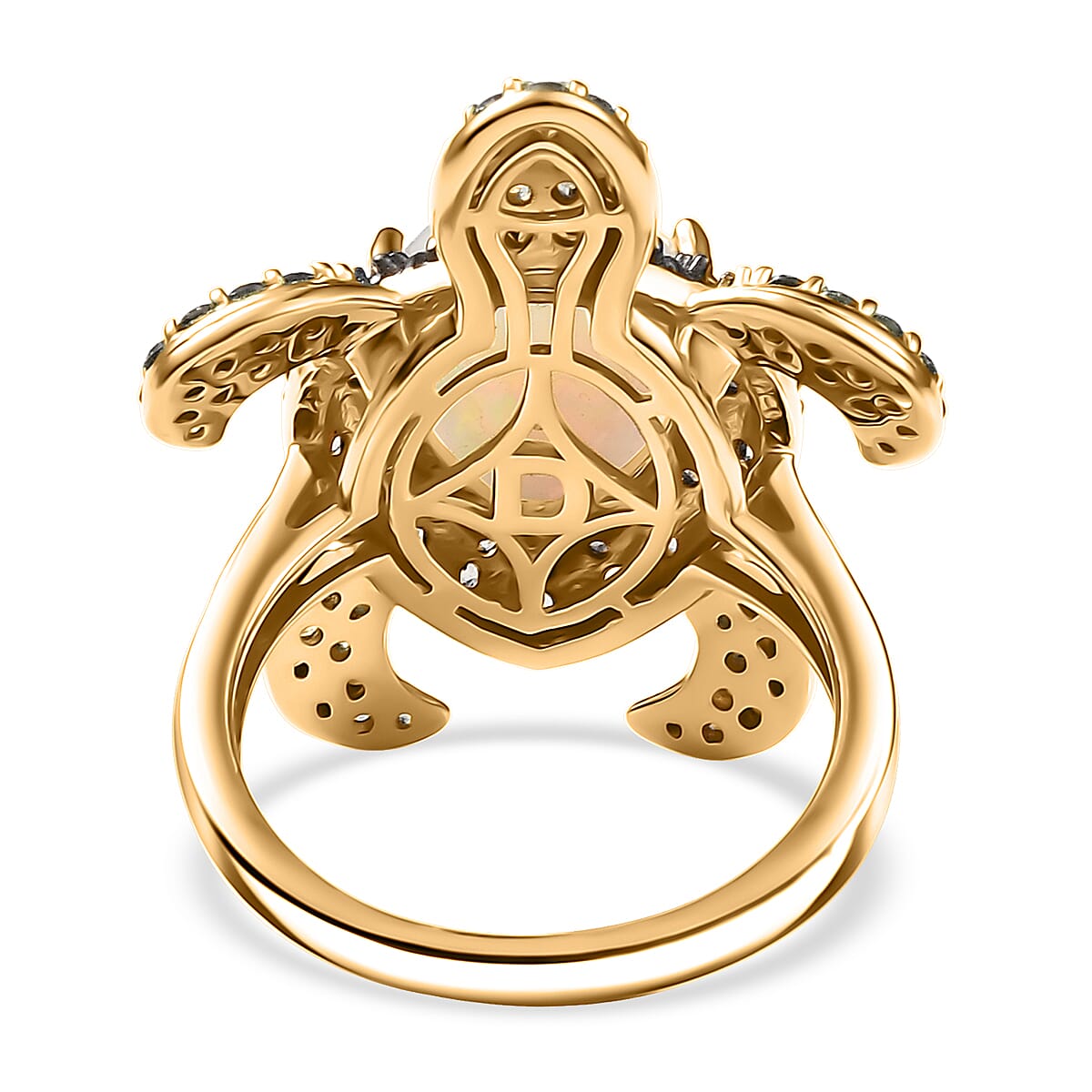 D'Joy Premium Ethiopian Welo Opal and Multi Gemstone 4.60 ctw Turtle Ring in 18K Vermeil Yellow Gold Over Sterling Silver (Size 7.0) image number 4