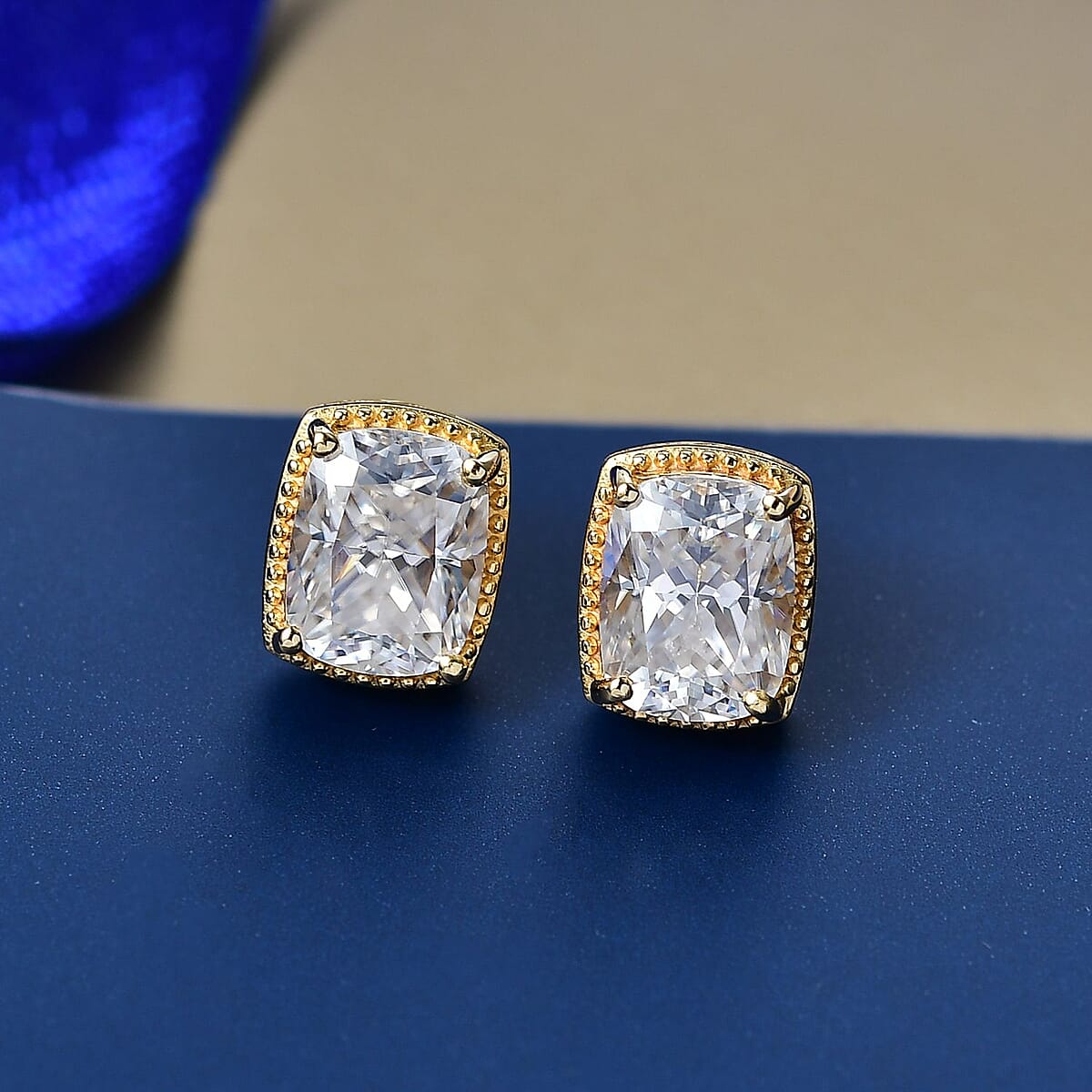 D'Joy Moissanite 4.10 ctw Earrings in 18K Vermeil Yellow Gold Over Sterling Silver image number 1
