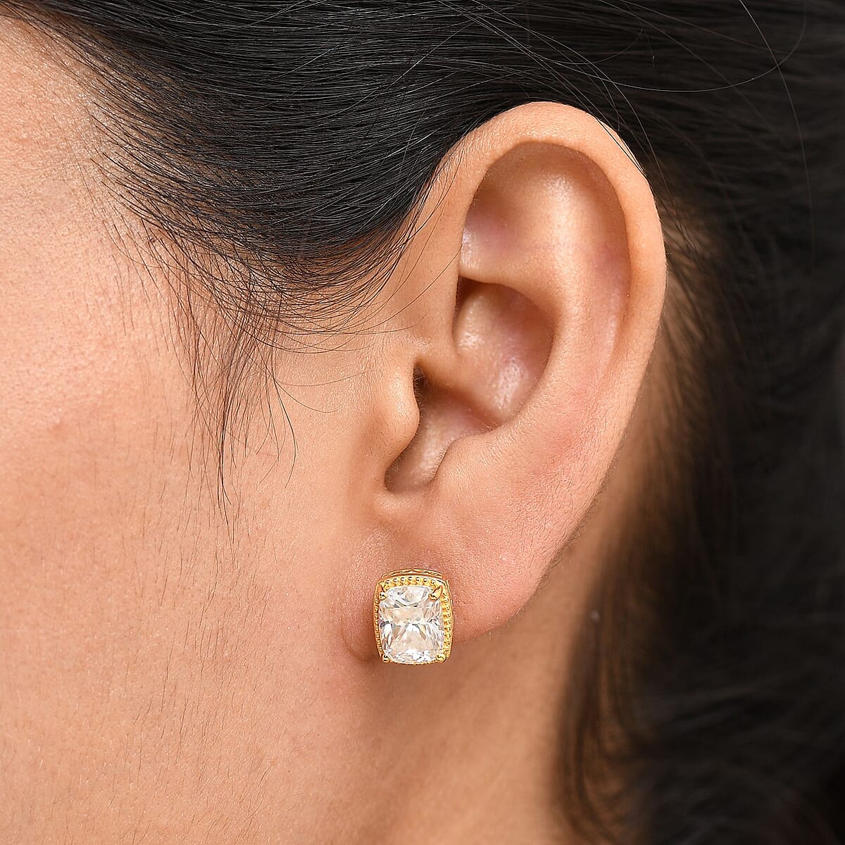 D'Joy Moissanite 4.10 ctw Earrings in 18K Vermeil Yellow Gold Over Sterling Silver image number 2