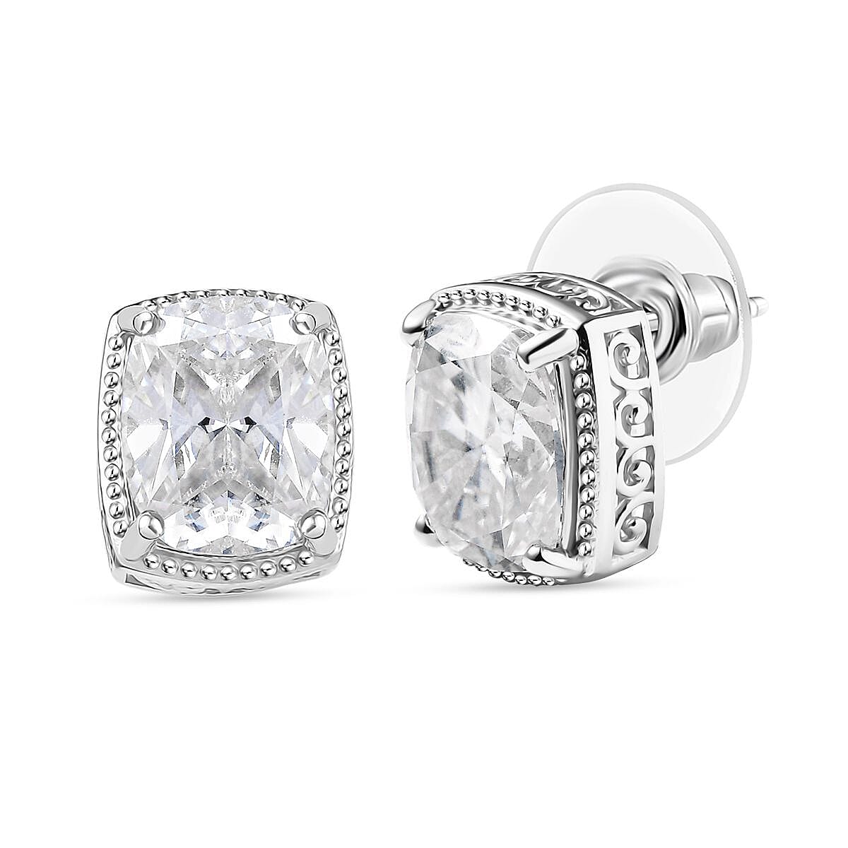 D'Joy Moissanite 6.20 ctw Solitaire Stud Earrings in Rhodium Over Sterling Silver image number 0