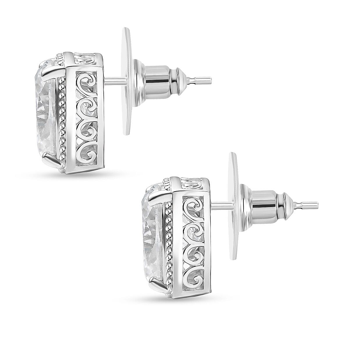 D'Joy Moissanite 6.20 ctw Solitaire Stud Earrings in Rhodium Over Sterling Silver image number 3