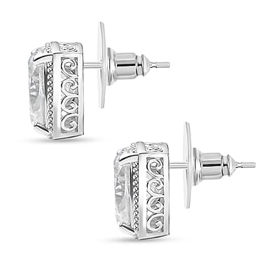 D'Joy Moissanite 6.20 ctw Solitaire Stud Earrings in Rhodium Over Sterling Silver