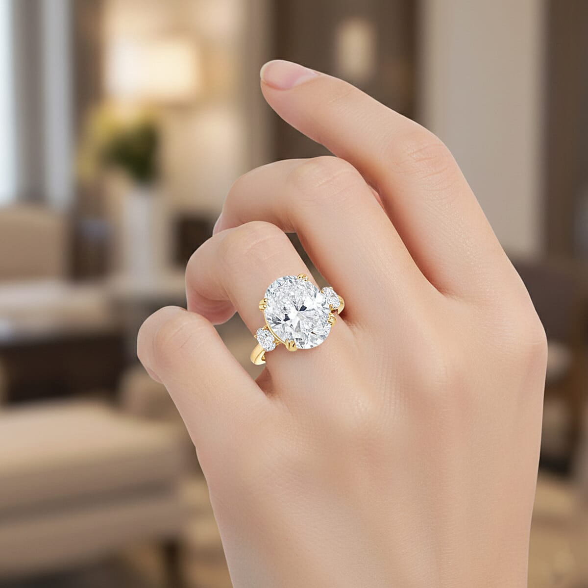 D'Joy Moissanite (Ovl 16x12mm) Ring in 18K Vermeil YG Over Sterling Silver (Size 5.0) 10.50 ctw image number 2