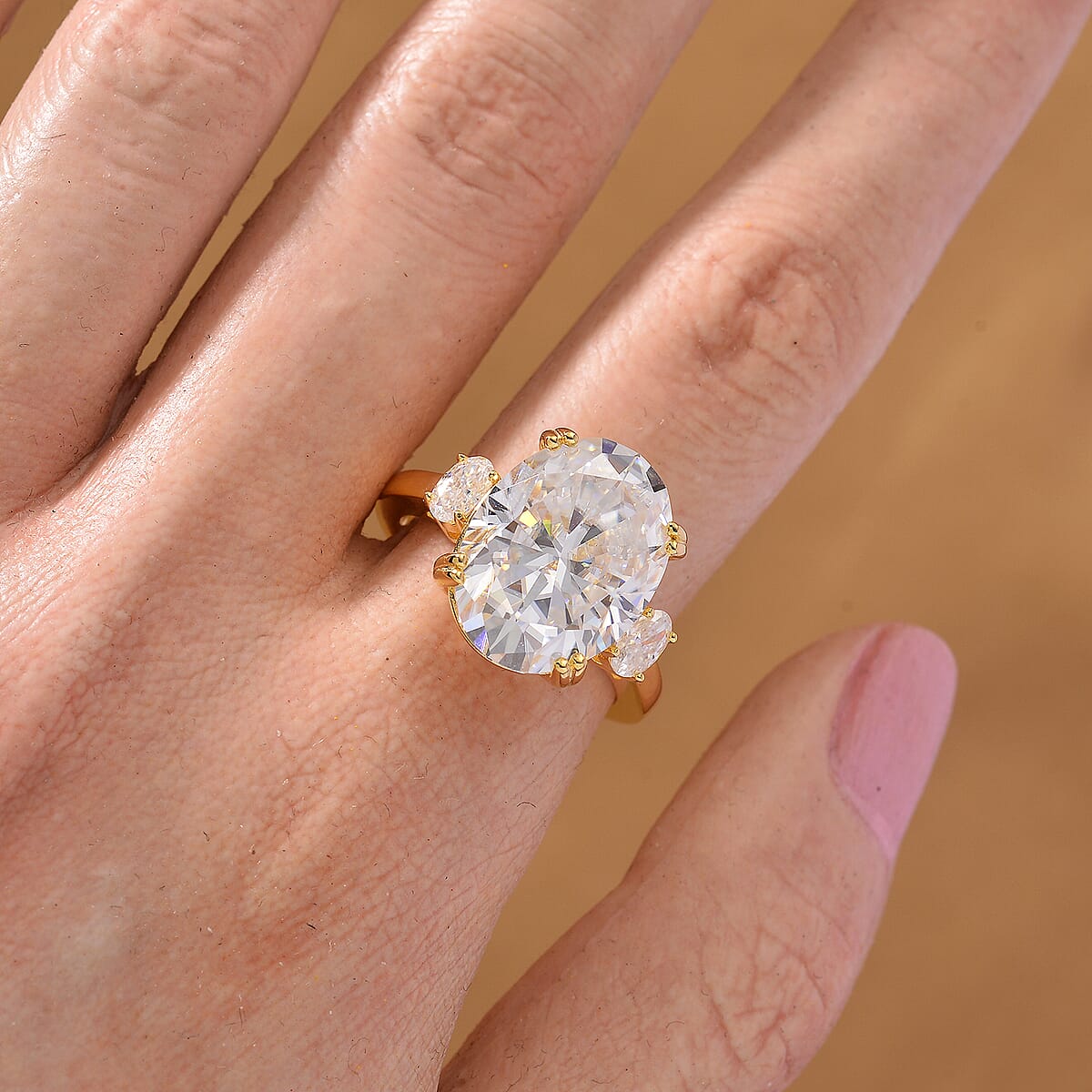 D'Joy Moissanite 10.50 ctw Ring in 18K Vermeil Yellow Gold Over Sterling Silver (Size 7.0)  image number 2