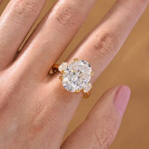 D'Joy Moissanite 10.50 ctw Ring in 18K Vermeil Yellow Gold Over Sterling Silver (Size 7.0) 
