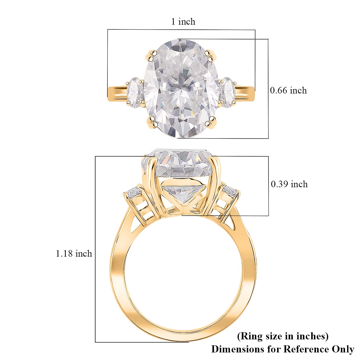 D'Joy Moissanite 10.50 ctw Ring in 18K Vermeil Yellow Gold Over Sterling Silver (Size 7.0)  image number 5