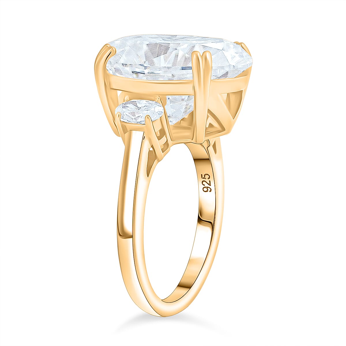 D'Joy Moissanite (Ovl 16x12mm) Ring in 18K Vermeil YG Over Sterling Silver (Size 8.0) 10.50 ctw