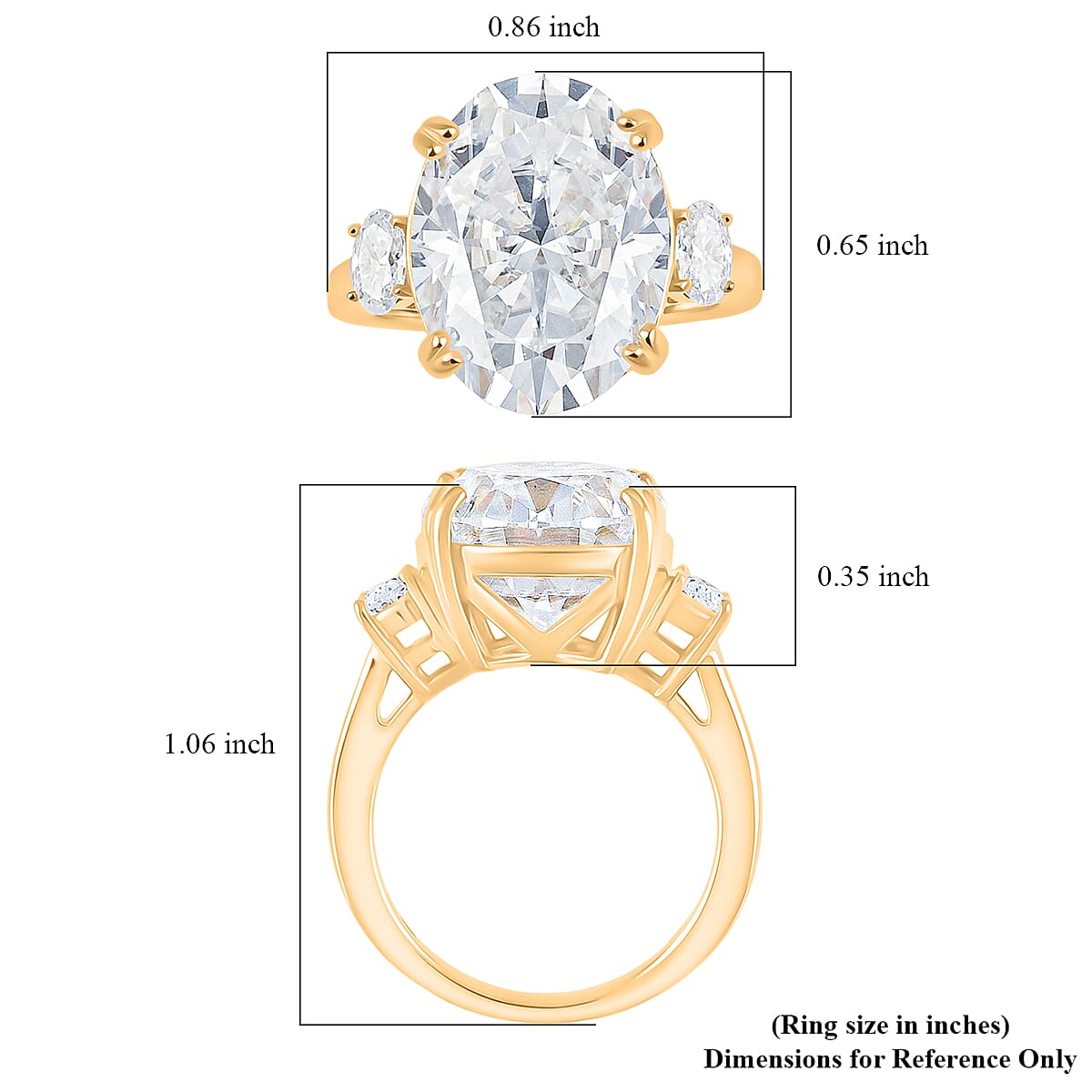 D'Joy Moissanite (Ovl 16x12mm) Ring in 18K Vermeil YG Over Sterling Silver (Size 8.0) 10.50 ctw
