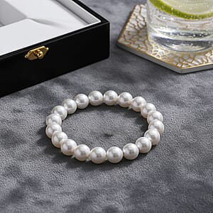 White Shell Pearl Stretch Bracelet (7.25-7.75In)