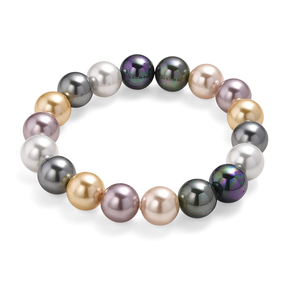 Multi Color Shell Pearl Stretch Bracelet (7.25-7.75In) image number 0