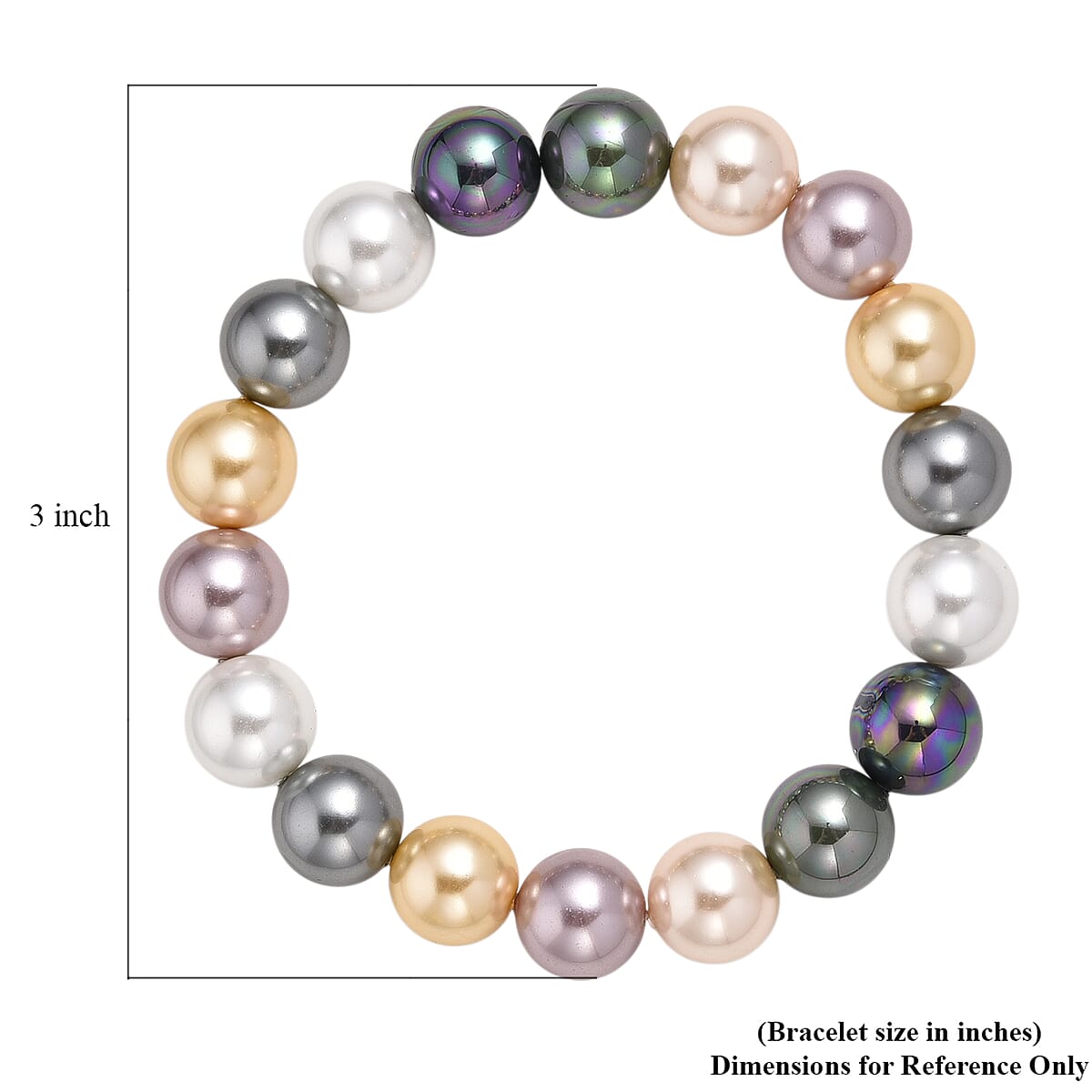 Multi Color Shell Pearl Stretch Bracelet (7.25-7.75In) image number 3
