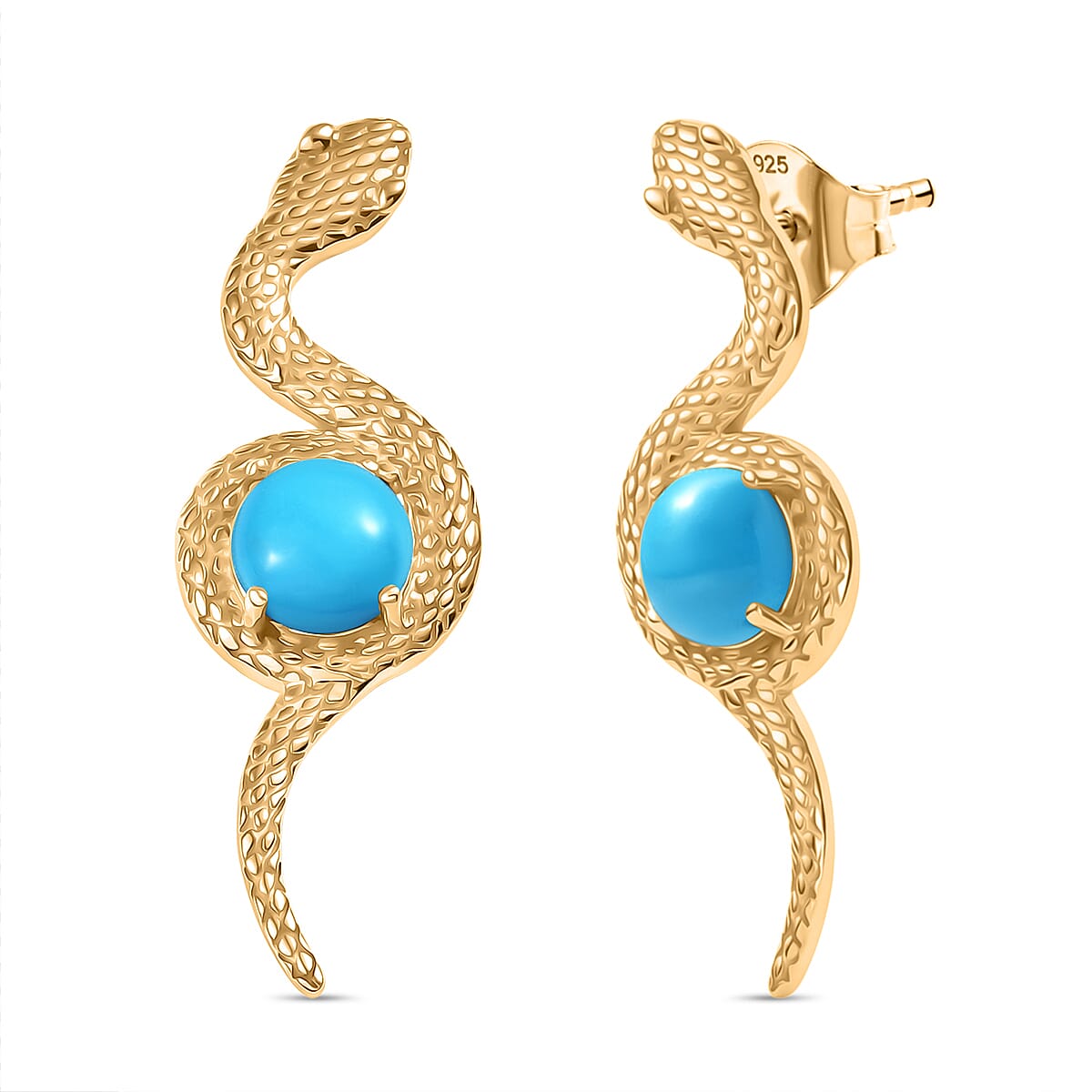 D'Joy Sleeping Beauty Turquoise 2.20 ctw Earrings in 18K YG Plated Sterling Silver