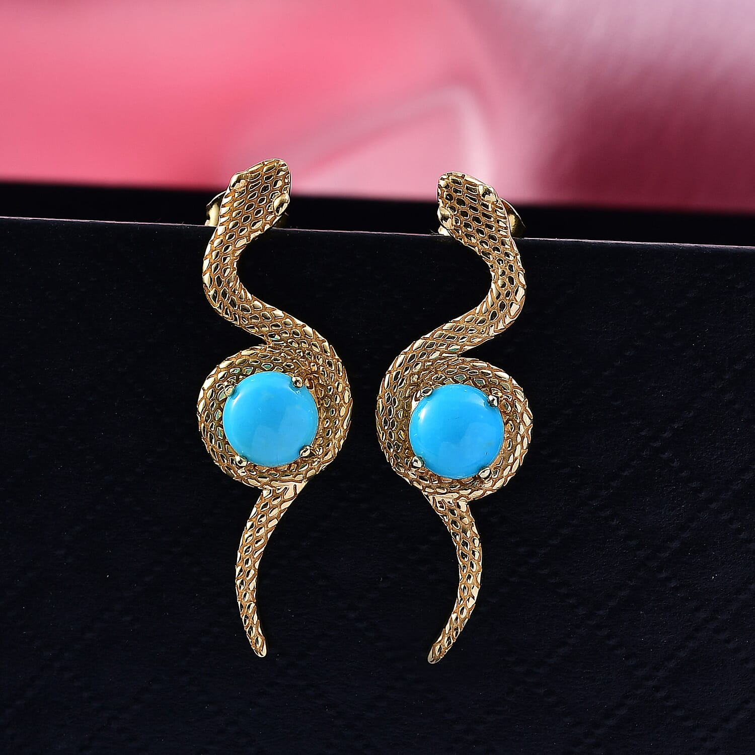 D'Joy Sleeping Beauty Turquoise 2.20 ctw Earrings in 18K YG Plated Sterling Silver