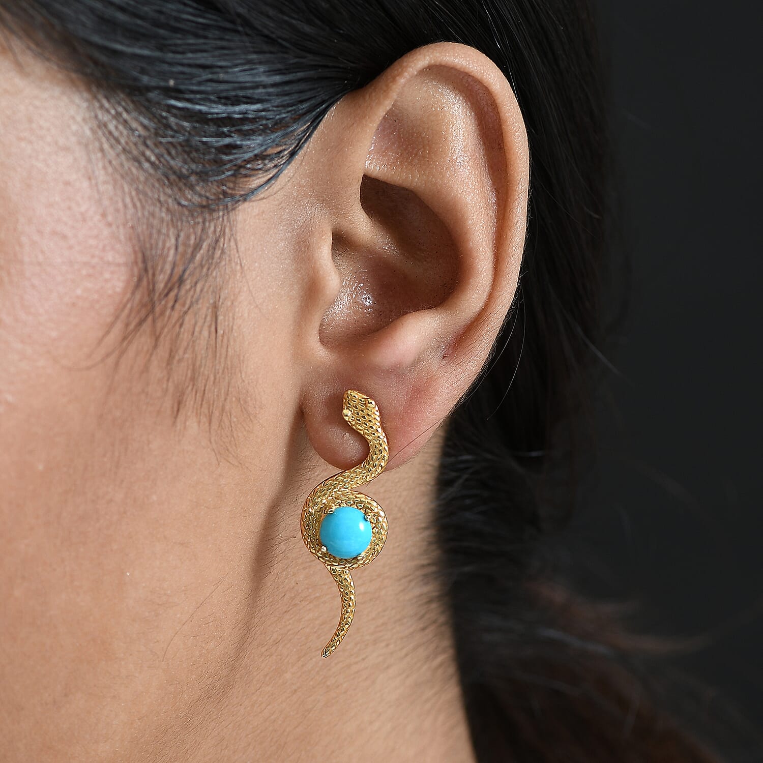 D'Joy Sleeping Beauty Turquoise 2.20 ctw Earrings in 18K YG Plated Sterling Silver