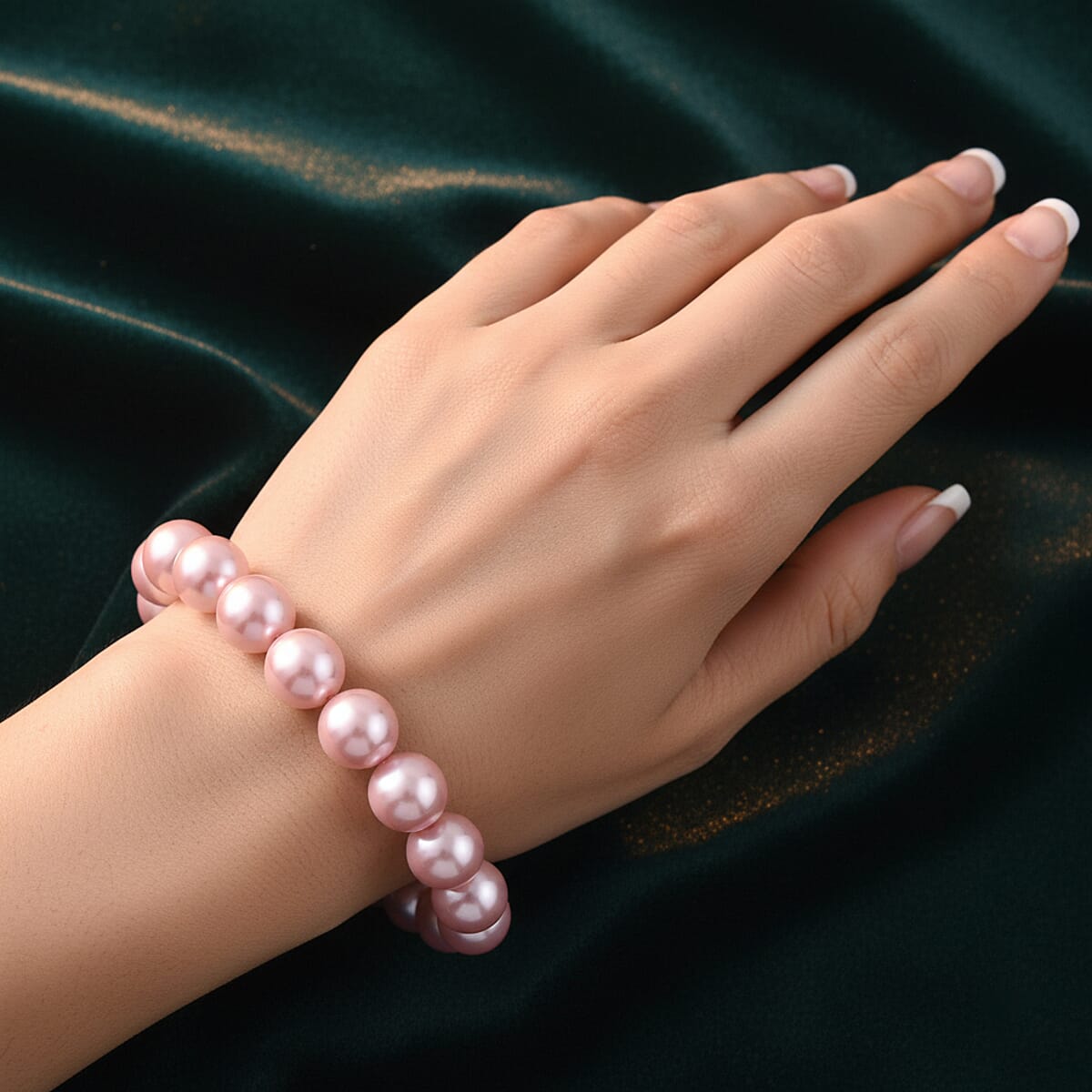 Pink Shell Pearl Stretch Bracelet (7.25-7.75In) image number 2