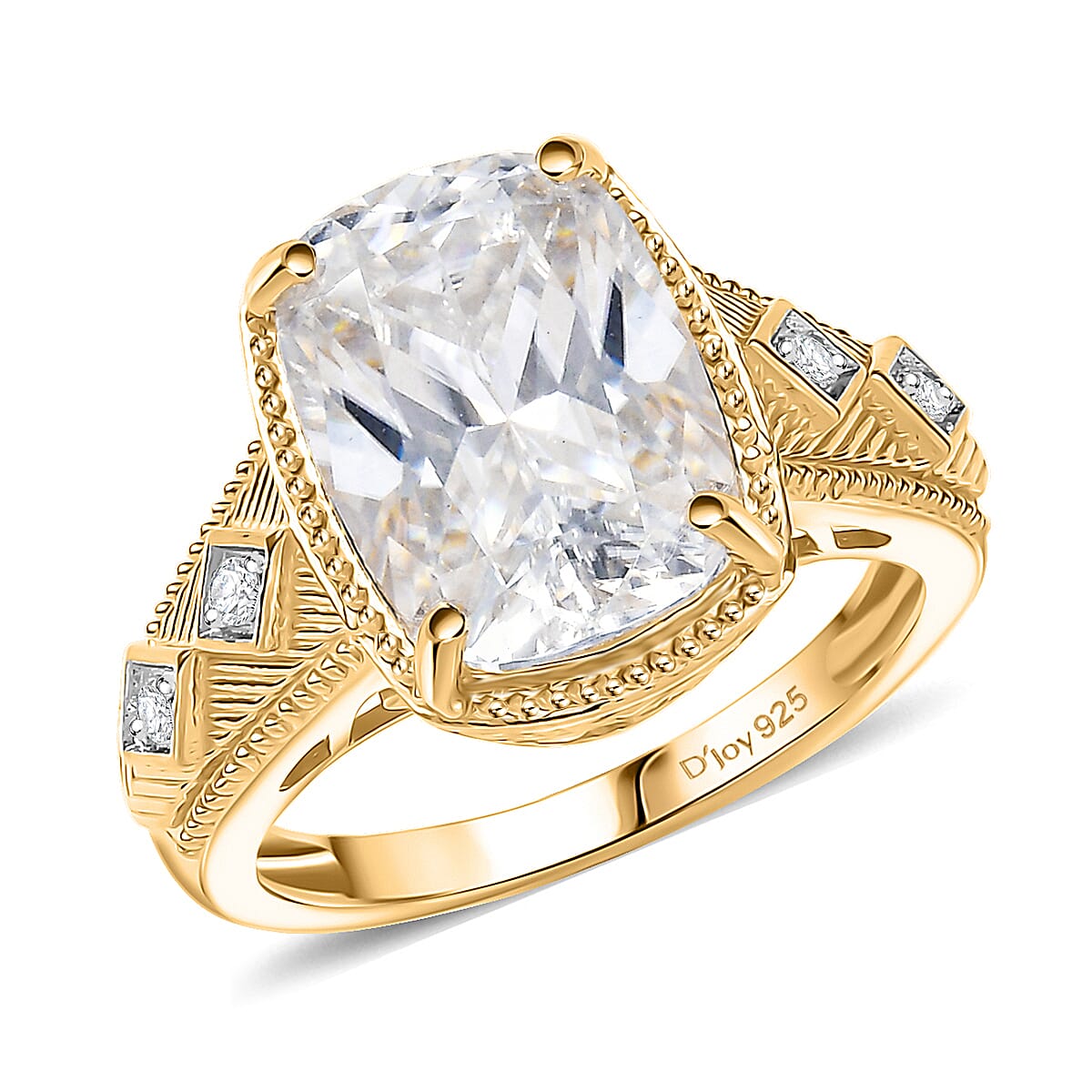 D'Joy Moissanite 7.60 ctw Ring in 18K Vermeil Yellow Gold Over Sterling Silver (Size 5.0) image number 0