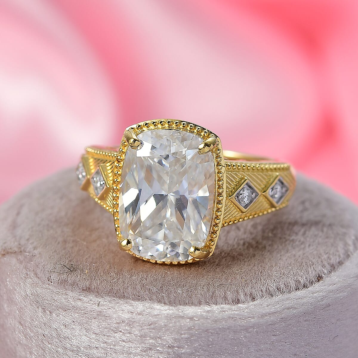 D'Joy Moissanite 7.60 ctw Ring in 18K Vermeil Yellow Gold Over Sterling Silver (Size 5.0) image number 1