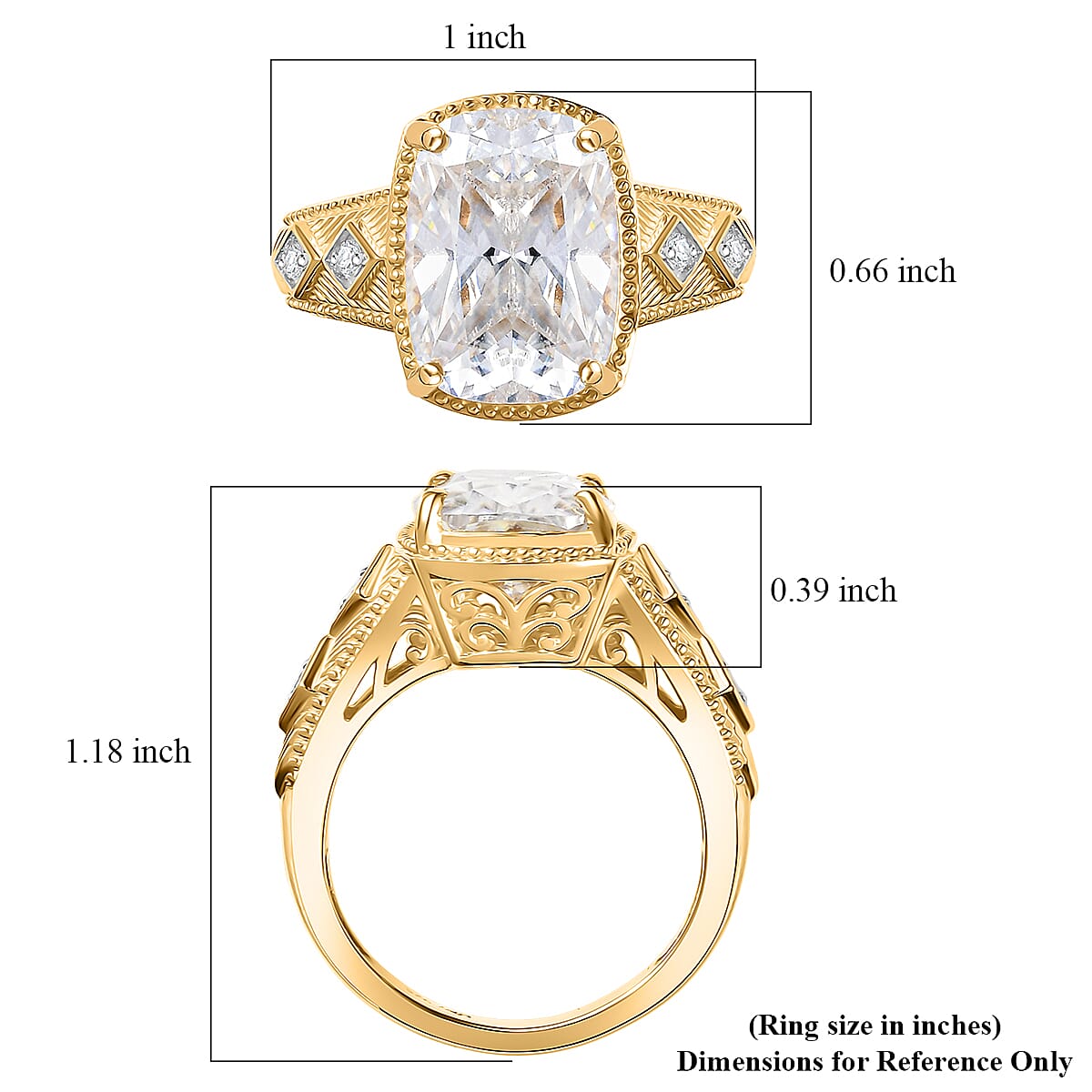D'Joy Moissanite 7.60 ctw Ring in 18K Vermeil Yellow Gold Over Sterling Silver (Size 5.0) image number 5