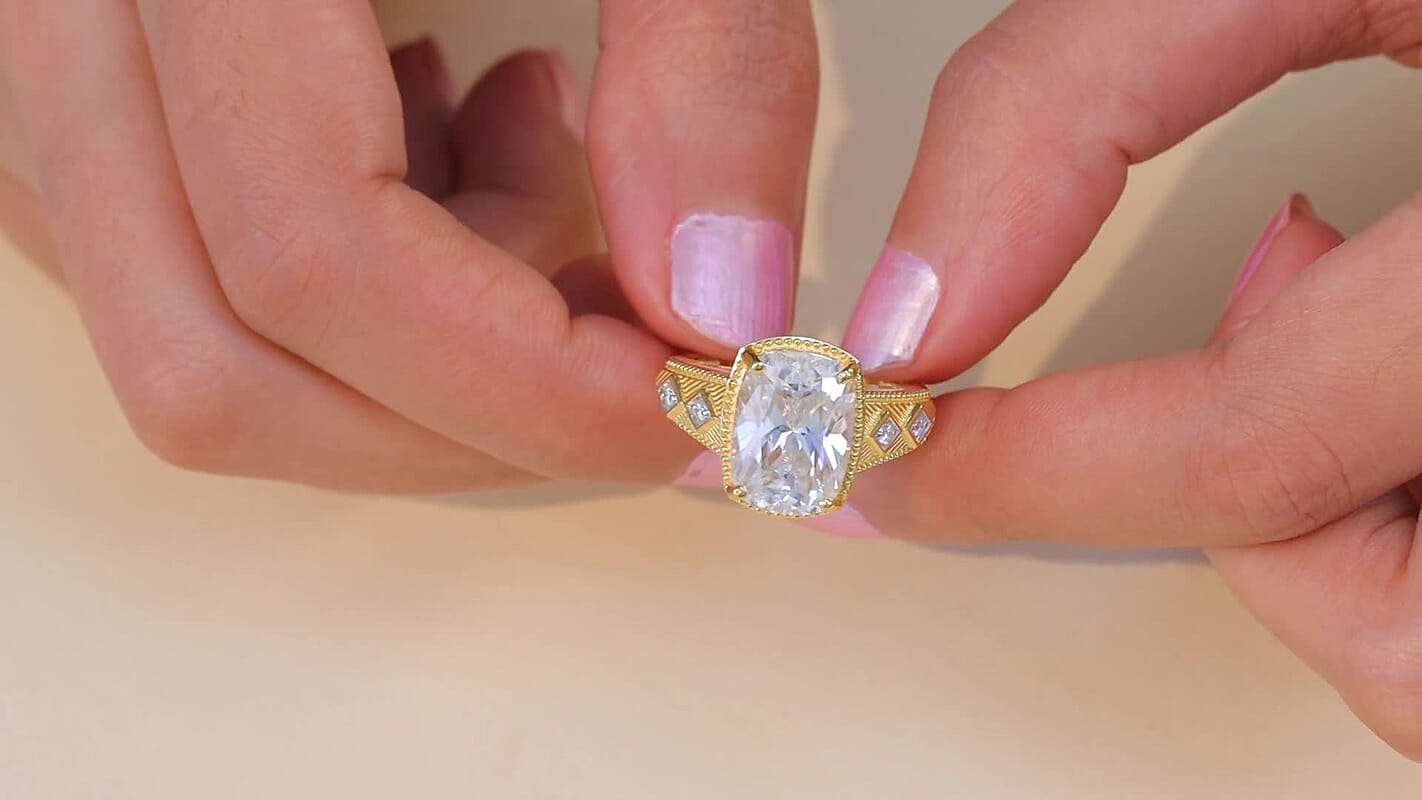 D'Joy Moissanite (Cush 14x10mm) Ring in 18K Vermeil YG Over Sterling Silver (Size 5.0) 7.60 ctw