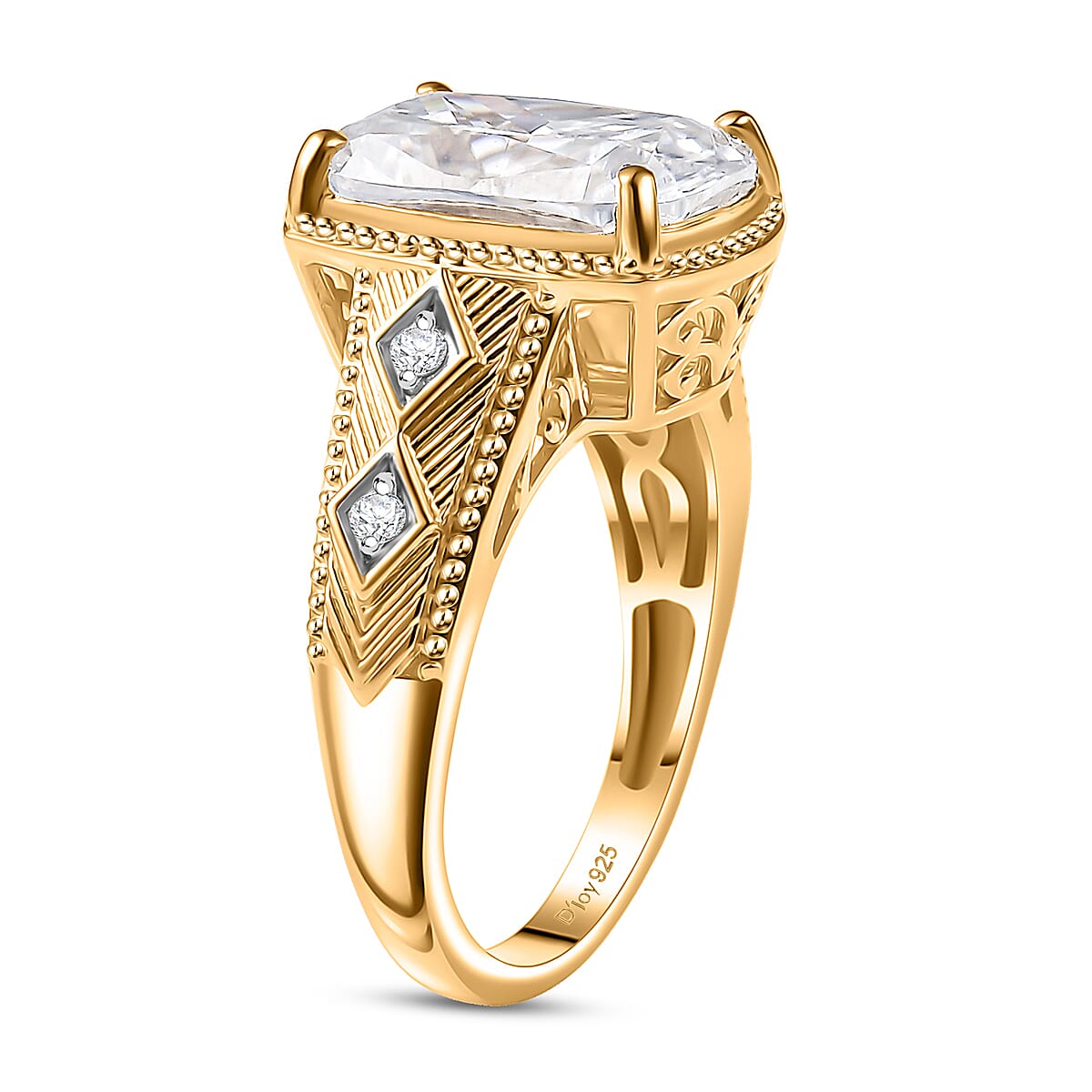 D'Joy Moissanite 7.00 ctw Celebrity Ring in 18K Vermeil Yellow Gold Over Sterling Silver (Size 7.0) image number 3
