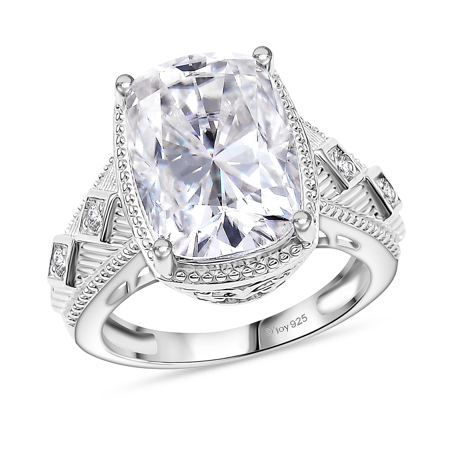 D'Joy Moissanite Celebrity Ring in Rhodium Over Sterling Silver 7.60 ctw (Size 5.0)