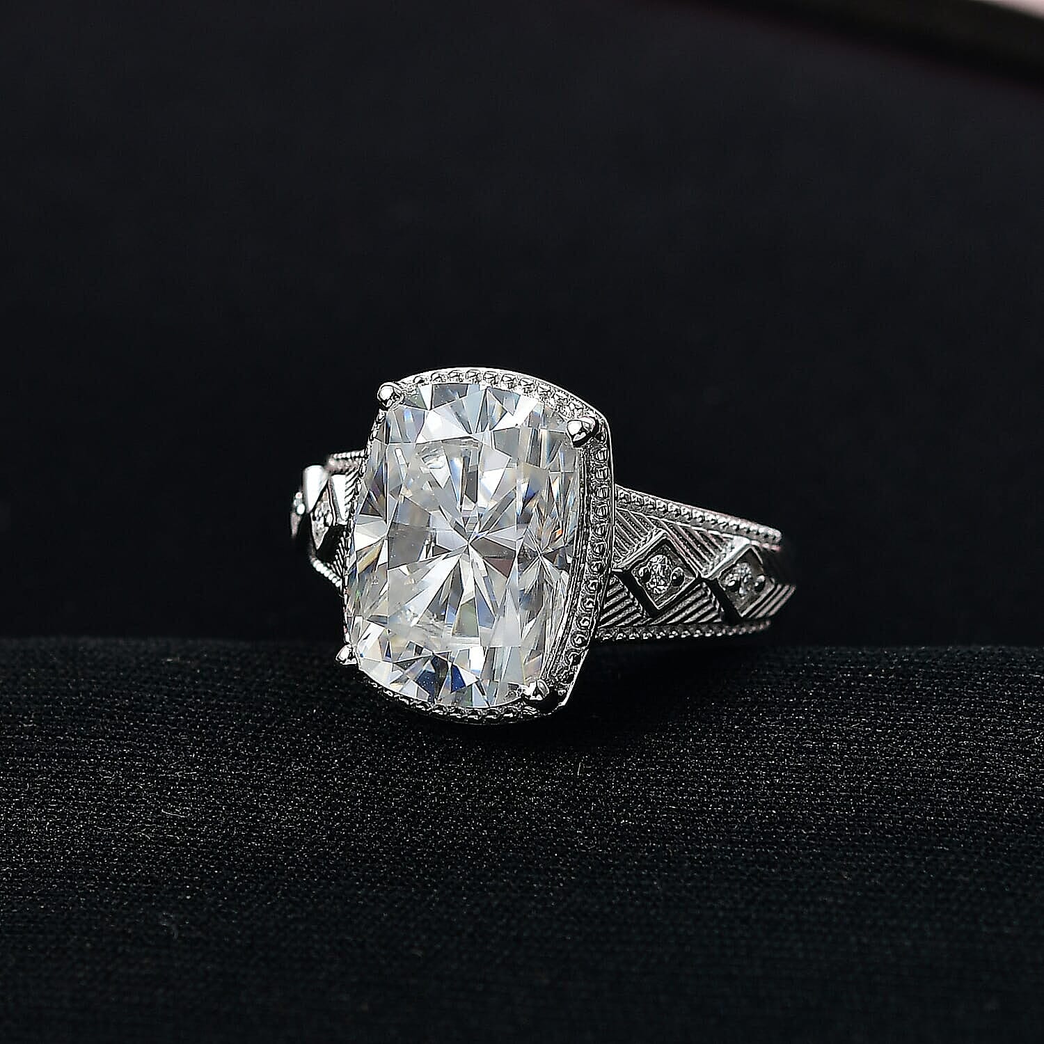 D'Joy Moissanite Celebrity Ring in Rhodium Over Sterling Silver 7.60 ctw (Size 5.0)