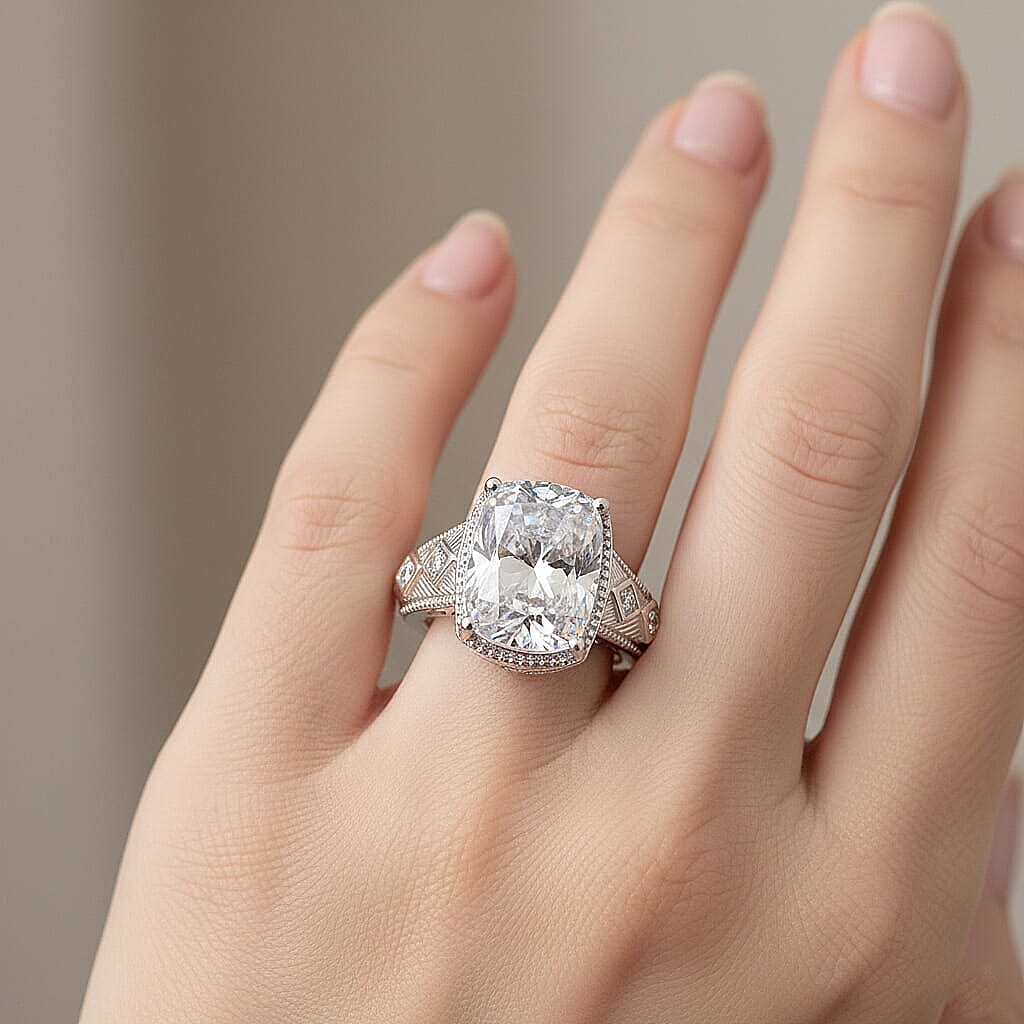 D'Joy Moissanite Celebrity Ring in Rhodium Over Sterling Silver 7.60 ctw (Size 5.0)