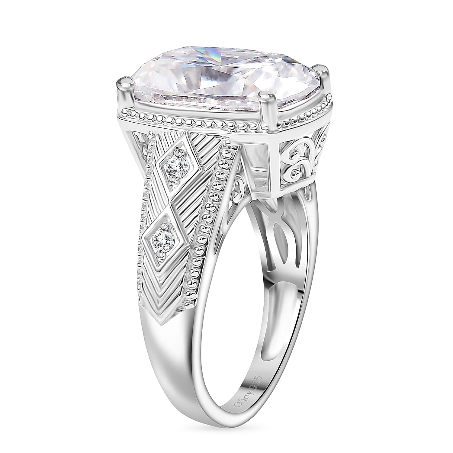 D'Joy Moissanite Celebrity Ring in Rhodium Over Sterling Silver 7.60 ctw (Size 5.0)