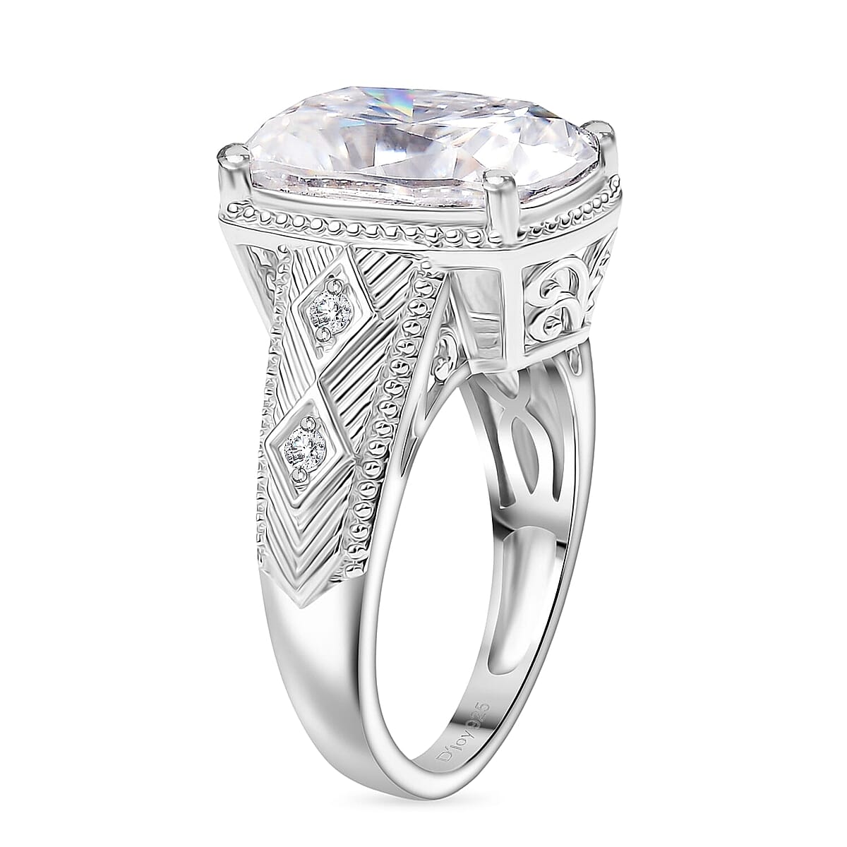 D'Joy Moissanite Celebrity Ring in Rhodium Over Sterling Silver 7.60 ctw (Size 5.0) image number 3