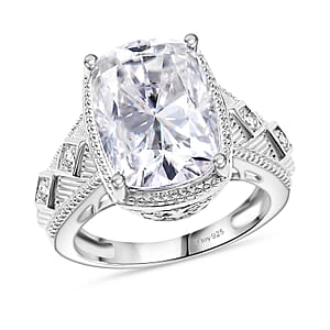 D'Joy Moissanite 7.60 ctw Celebrity Ring in Rhodium Over Sterling Silver (Size 6.0)