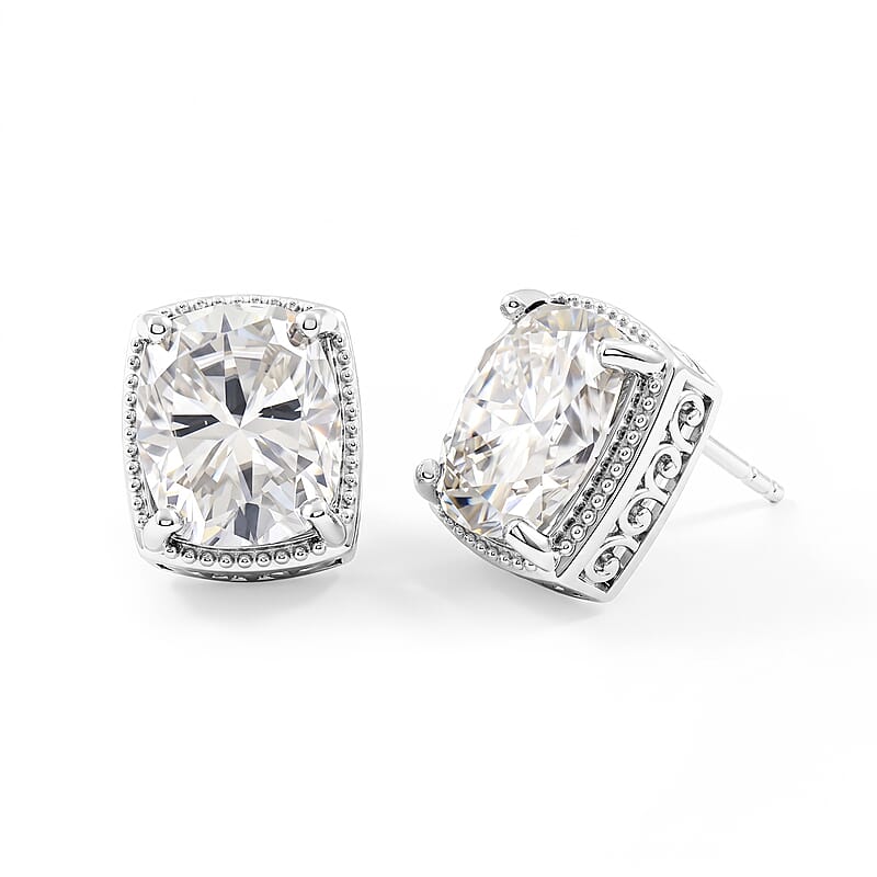 D'Joy Moissanite 7.85 ctw Stud Earrings in Rhodium Over Sterling Silver