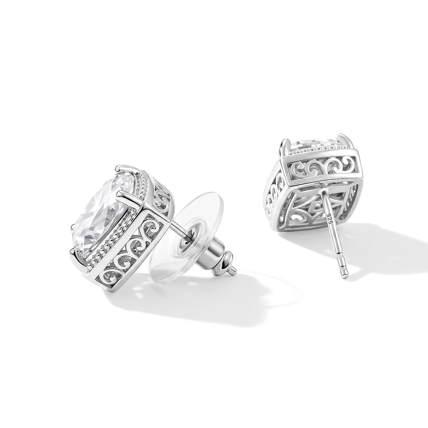 D'Joy Moissanite 7.85 ctw Stud Earrings in Rhodium Over Sterling Silver